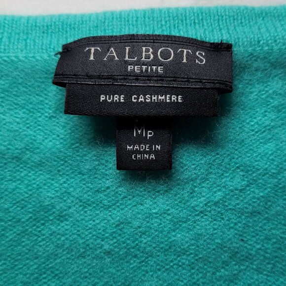 Talbots 100% Pure Cashmere Crewneck Sweater Teal Coastal Preppy Chic Petite M - Picture 3 of 9